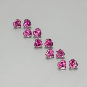 10pc Heart Deep Purple Rhodolite Garnet Lot from Mozambique - Weight 2.96ct total / avg. 0.3ct each, Size 4 x 3.9mm, Color: Deep Purple, Mohs Hardness 6.5 - 7.5 suitable for daily wear jewelry, Photo A