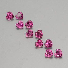 10pc Heart Facet Purple Rhodolite Garnet Lot from Mozambique - Weight 2.77ct total / avg. 0.28ct each, Size 4.1 x 3.9mm, Color: Deep Purple, Mohs Hardness 6.5 - 7.5 suitable for daily wear jewelry, Photo A