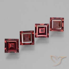 2.55 ctw Red Rhodolite Garnet Stones, Natural Rhodolite Garnet in Square Facet Shape for Sale