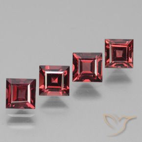3.02 ctw Red Rhodolite Garnet Stones, Natural Rhodolite Garnet in Square Facet Shape for Sale