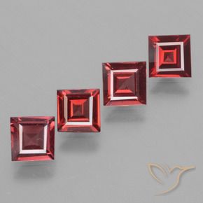 2.22 ctw Red Rhodolite Garnet Stones, Natural Rhodolite Garnet in Square Facet Shape for Sale