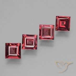 2.52 ctw Red Rhodolite Garnet Stones, Natural Rhodolite Garnet in Square Facet Shape for Sale