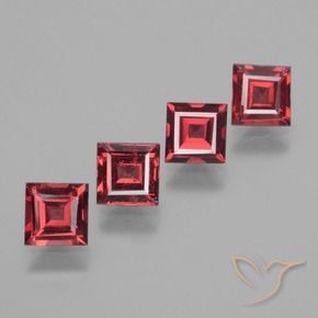 2.57 ctw Red Rhodolite Garnet Stones, Natural Rhodolite Garnet in Square Facet Shape for Sale