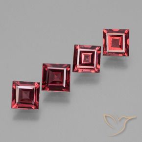 2.64 ctw Red Rhodolite Garnet Stones, Natural Rhodolite Garnet in Square Facet Shape for Sale