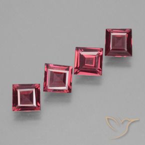 2.25 ctw Red Rhodolite Garnet Stones, Natural Rhodolite Garnet in Square Facet Shape for Sale