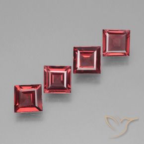2.09 ctw Red Rhodolite Garnet Stones, Natural Rhodolite Garnet in Square Facet Shape for Sale