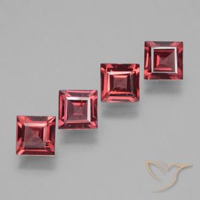 2.54 ctw Red Rhodolite Garnet Stones, Natural Rhodolite Garnet in Square Facet Shape for Sale