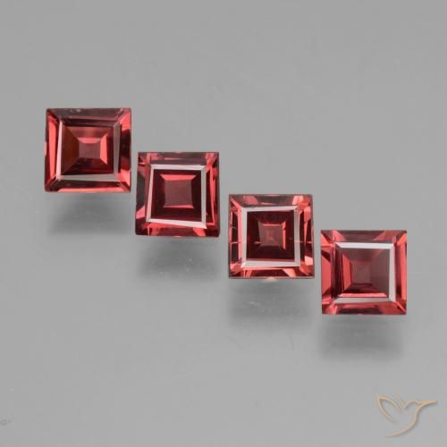 2.33 ctw Red Rhodolite Garnet Gemstones, Rhodolite Garnet Gems in Square Facet Shape for Sale.