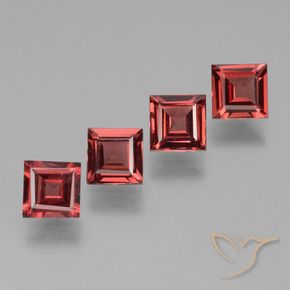 2.62 ctw Red Rhodolite Garnet Stones, Natural Rhodolite Garnet in Square Facet Shape for Sale