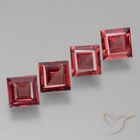 2.60 ctw Red Rhodolite Garnet Stones, Natural Rhodolite Garnet in Square Facet Shape for Sale