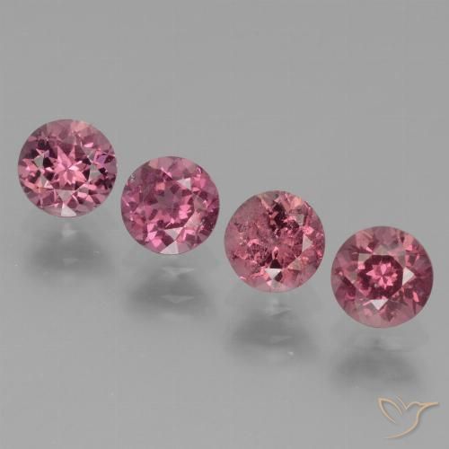 Lot of 4pc Round Pink Rhodolite Garnet from Tanzania - Size 5.1mm, Weight 2.68ct total / avg. 0.67ct each, Color: Fruit Punch Red, Mohs Hardness 6.5 - 7.5 suitable for daily wear jewelry, Photo A