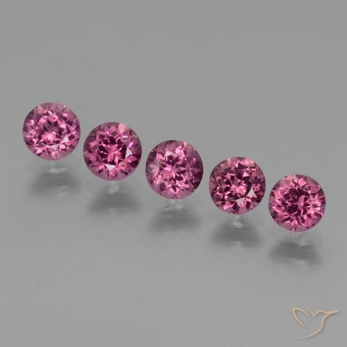 Lot of 5pc Round Facet Purple Rhodolite Garnet from Tanzania - Size 4.6mm, Weight 2.62ct total / avg. 0.52ct each, Color: Magenta-pink, Mohs Hardness 6.5 - 7.5 suitable for daily wear jewelry, Photo A