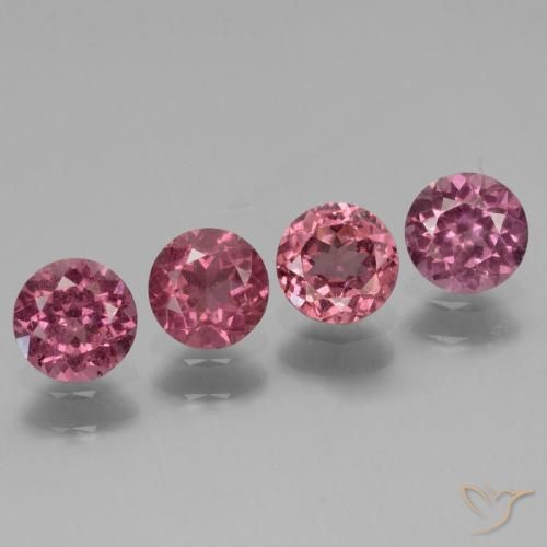 4pc 4.6mm Round Rhodolite Garnet Lot - 1.77ct total Weight / avg. 0.44ct each, Color: Dark Pink, Mohs Hardness 6.5 - 7.5 suitable for daily wear jewelry, Photo A