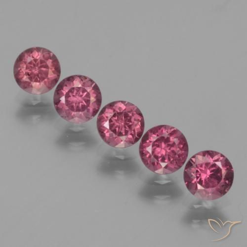 Lot of 5pc Round Medium Red Rhodolite Garnet from Tanzania - Size 4.6mm, Weight 2.68ct total / avg. 0.54ct each, Mohs Hardness 6.5 - 7.5 suitable for daily wear jewelry, Photo A