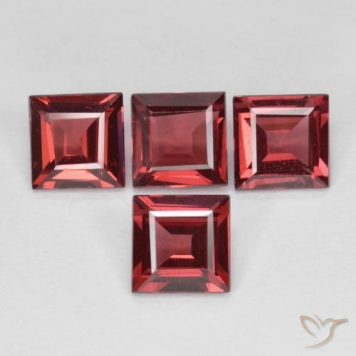 3.12 ctw Red Rhodolite Garnet Stones, Natural Rhodolite Garnet in Square Facet Shape for Sale