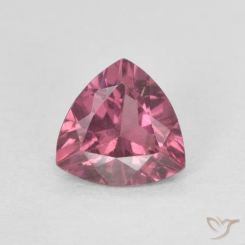 5.3 x 5.3mm Trillion Facet Pink Rhodolite Garnet from Mozambique, Weight of 0.55ct, Natural untreated Gemstone in VVS-VS Clarity, 1pc Rhodolite Garnet - Color: Medium Pink, Mohs Hardness of 6.5 - 7.5 suitable for daily wear jewelry, Photo A