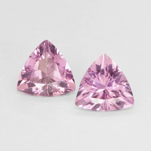 5.2 x 5mm Matching Trillion Rhodolite Garnet Pair - Weight 0.95ct total / avg. 0.48ct each, Natural untreated Gemstone, Royal Purple Pink Color in VVS-VS Clarity, Mohs Hardness 6.5 - 7.5 suitable for daily wear jewelry, Photo A