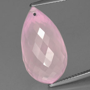 Rosado medio Cuarzo Rosa Gema - 18.2ct Corte Briolette con Agujero (ID: 365931)