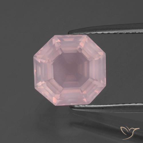3.55ct Natural Medium Rose Pink Rose Quartz, Emerald Cut, Transparent