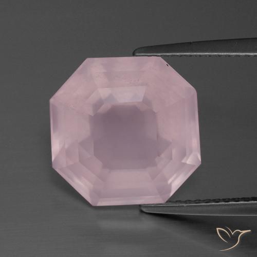 9.93ct Natural Medium Rose Pink Rose Quartz, Emerald Cut, Transparent
