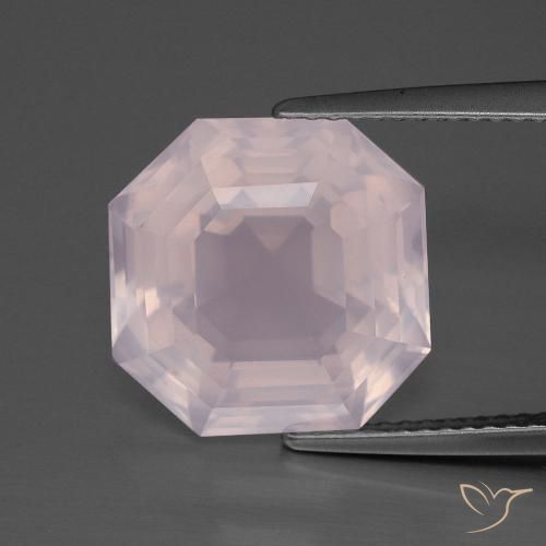 9.02ct Natural Light Rose Pink Rose Quartz, Emerald Cut, Transparent
