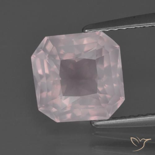 2.79ct Natural Light Rose Pink Rose Quartz, Emerald Cut, Transparent