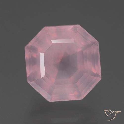 5.57ct Natural Medium Rose Pink Rose Quartz, Emerald Cut, Transparent