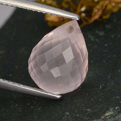 Cuarzo Rosa Rosa Corte Briolette con Agujero de 12,4mm de Brasil, peso de 6.68 ct, piedra preciosa natural No tratado en claridad VS, Cuarzo Rosa de 1 pieza - Color: Rosado coral claro, dureza Mohs de 7 Adecuado para joyas de uso diario, Photo A