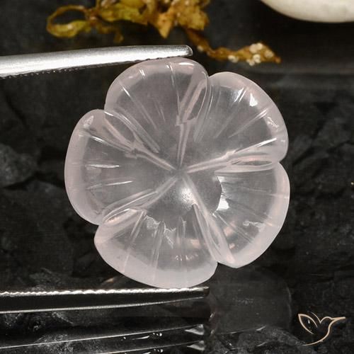 12.37ct Natural White Rose Quartz, Flower Cut, Transparent