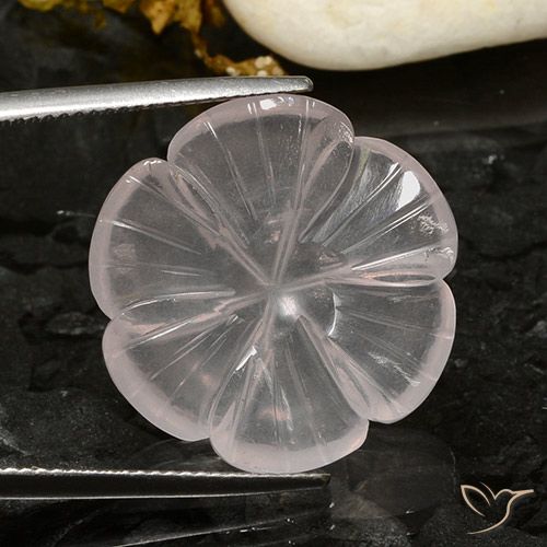 17.37ct Natural White Rose Quartz, Flower Cut, Transparent