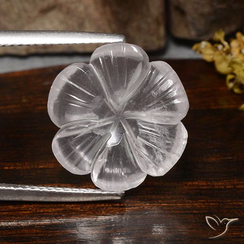 6.26ct Natural White Rose Quartz, Flower Cut, Transparent