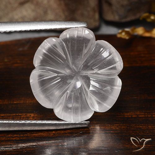 White Rose Quartz Gem - 8.3ct Carved Flower (ID: 485301)