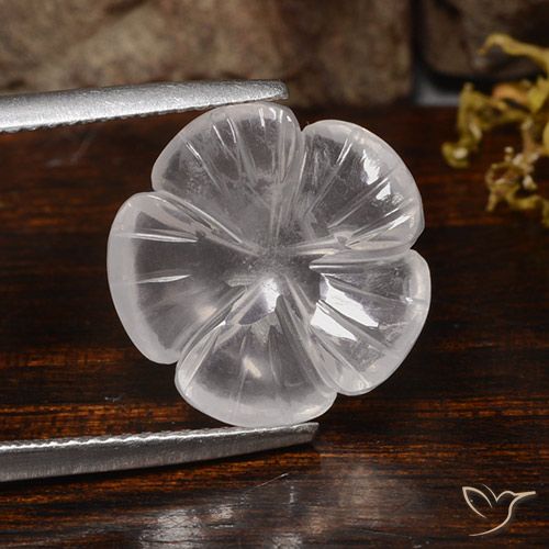 6.31 ct White Rose Quartz Gemstone, Rose Quartz Gem in Carved Flower Shape for Sale.