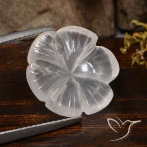 10.15 ct White Rose Quartz Stone, Natural Rose Quartz in Carved Flower Shape for Sale