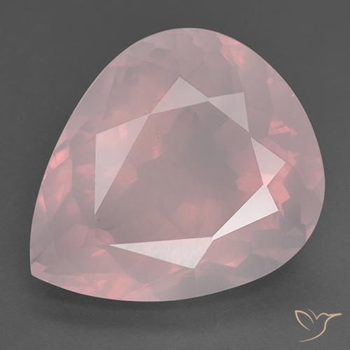 36.50ct Natural Coral Pink Rose Quartz, Pear Shape, Transparent