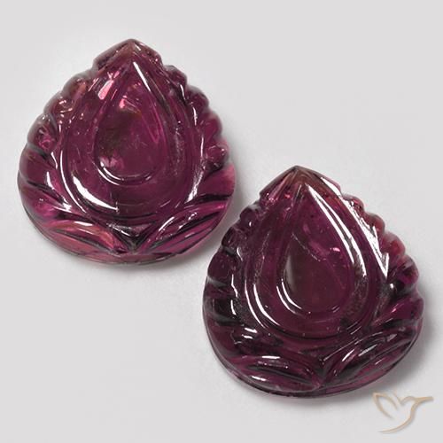 2pc Matching Fancy Rubellite Tourmalines in Size 15x14 mm, Weight 17.16ct total / avg. 8.58ct each, Raspberry Red in Translucent Clarity, Natural untreated gemstone, Mohs Hardness 7 - 7.5 suitable for daily wear jewelry, Photo A
