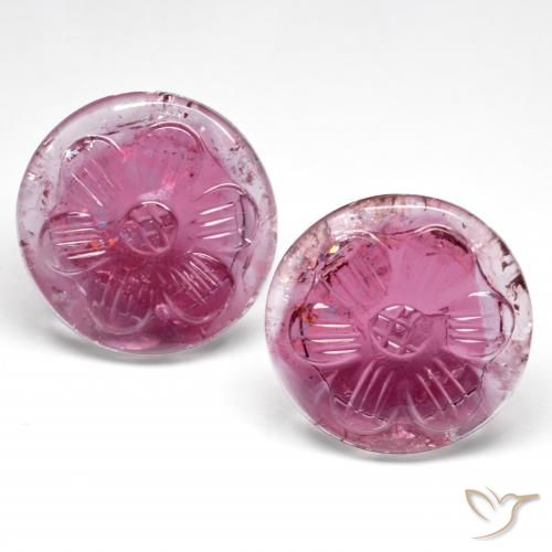 17mm Matching Round Rubellite Tourmaline Pair - Weight 20.76ct total / avg. 10.38ct each, Natural untreated Gemstone, Grape Color in Transparent Clarity, Mohs Hardness 7 - 7.5 suitable for daily wear jewelry, Photo A