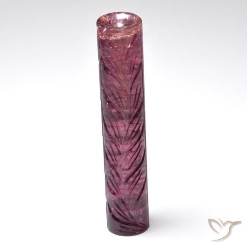 47.2x9 mm Carved Round Bar Purple Rubellite Tourmaline from Mozambique, Weight of 42.89ct, Natural untreated Gemstone in Translucent Clarity, 1pc Rubellite Tourmaline - Color: Deep Magenta, Mohs Hardness of 7 - 7.5 suitable for daily wear jewelry, Photo A