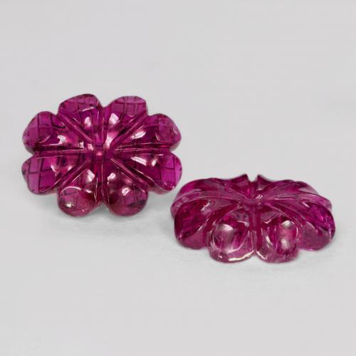 6.38 ctw Red Rubellite Tourmaline Stones, Natural Rubellite Tourmaline in Carved Flower Shape for Sale