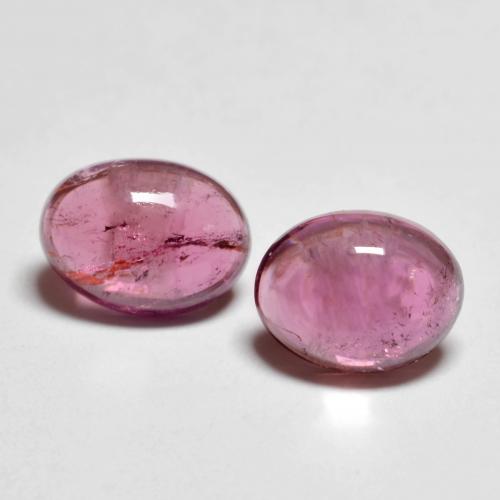 2pc Matching Oval Rubellite Tourmalines in Size 8.1 x 6mm, Weight 2.53ct total / avg. 1.27ct each, Deep Magenta in Transparent Clarity, Natural untreated gemstone, Mohs Hardness 7 - 7.5 suitable for daily wear jewelry, Photo A