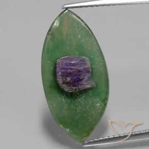 Rubis en Fuchsite Multicolore marquise slice 3,99 ct d'Éthiopie, dimension 20,8 x 10,3mm, pierre gemme naturelle Non traité, pureté Translucide, 1 pièce Rubis en Fuchsite de couleur Multicolore, dureté Mohs de 2 à 3, Photo A