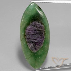 Rubis en Fuchsite Multicolore Marquise 29,7 x 13,5mm d'Éthiopie, poids de 8,77 ct, pierre gemme naturelle Non traité de pureté Translucide, 1 pièce Rubis en Fuchsite marquise slice, couleur : Multicolore, dureté de Mohs de 2 à 3, Photo A