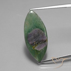 Rubis en Fuchsite Multicolore Marquise 26,1 x 11,4mm d'Éthiopie, poids de 6,72 ct, pierre gemme naturelle Non traité de pureté Translucide, 1 pièce Rubis en Fuchsite marquise slice, couleur : Multicolore, dureté de Mohs de 2 à 3, Photo A