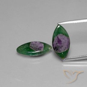2 pièces assorties Rubis en Fuchsite Multicolore Marquise de taille 15,1 x 7,9mm, poids total de 5,76 ct / moyenne de 2,88 ct chacune, Multicolore avec pureté Translucide, pierre gemme naturelle Non traité, dureté de Mohs 2 à 3, Photo A