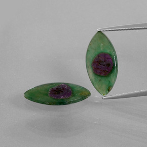 6.93 ct Bi-color Ruby in Fuchsite Gemstone, Ruby in Fuchsite Gem in Marquise Slice Shape for Sale.