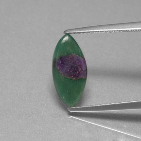 1.24 ct Bi-color Ruby in Fuchsite Gemstone, Ruby in Fuchsite Gem in Marquise Slice Shape for Sale.