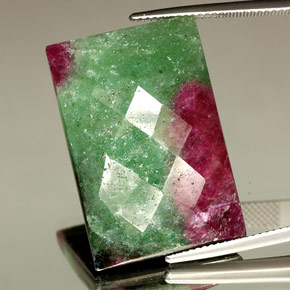 42.79 ct Multicolor Ruby-Zoisite Gemstone, Ruby-Zoisite Gem in Baguette Checkerboard Shape for Sale.