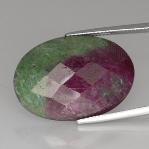 36.32 ct Multicolor Ruby-Zoisite Gemstone, Ruby-Zoisite Gem in Oval Checkerboard Shape for Sale.