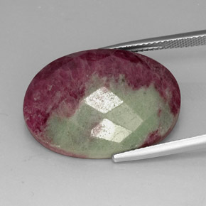31.96 ct Multicolor Ruby-Zoisite Gemstone, Ruby-Zoisite Gem in Oval Checkerboard Shape for Sale.