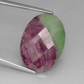 25.95 ct Multicolor Ruby-Zoisite Gemstone, Ruby-Zoisite Gem in Oval Checkerboard Shape for Sale.